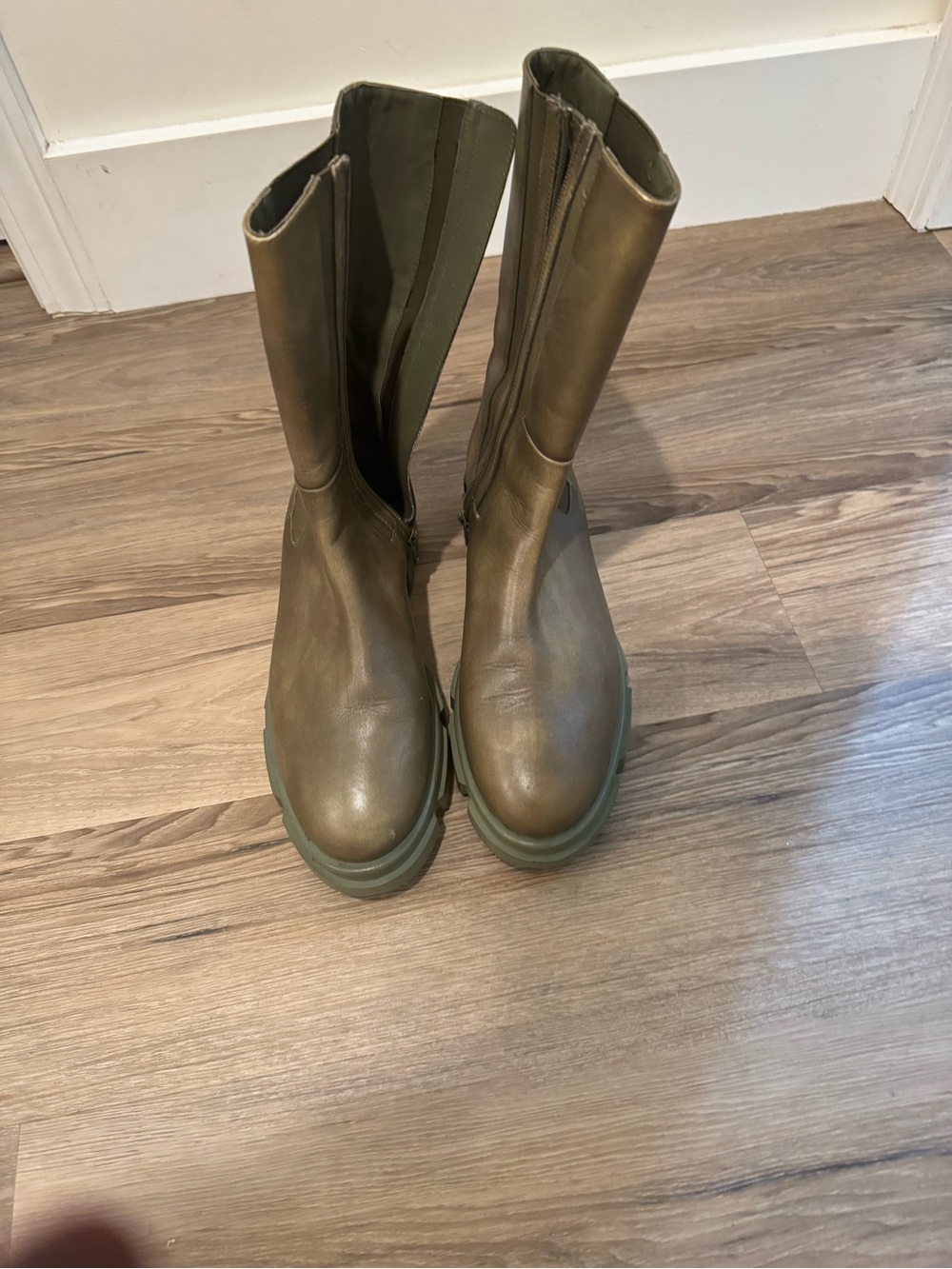 Free People Green Leather Boots with Side Zip